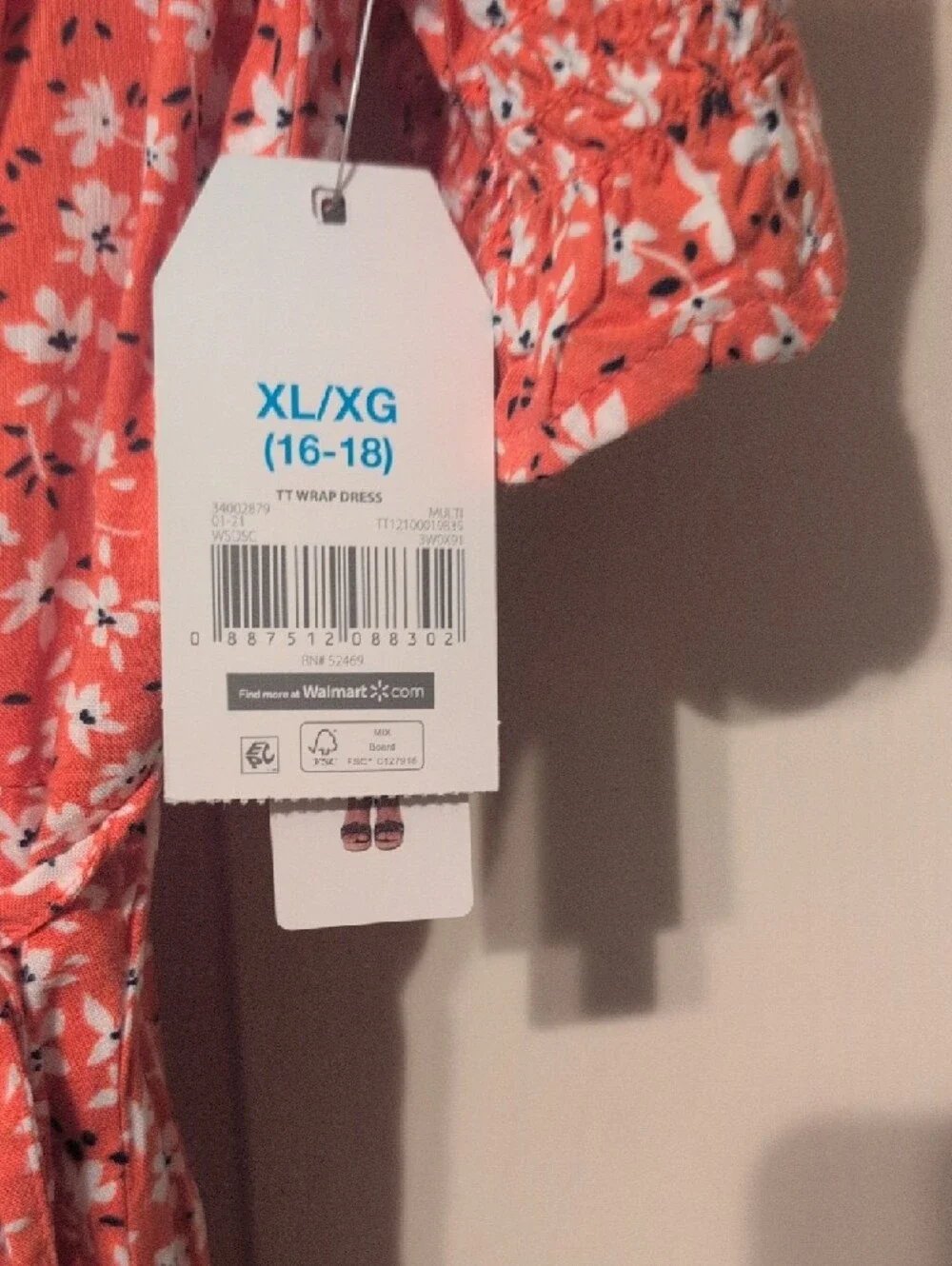 Time and Tru Coral Floral Wrap Midi Dress - Picture 2 of 6